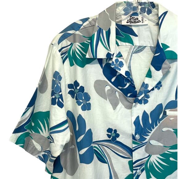 Hilo Hattie Hawaiian Button Shirt Mens XL White Blue Green Tropical Aloha Cotton - Picture 3 of 8
